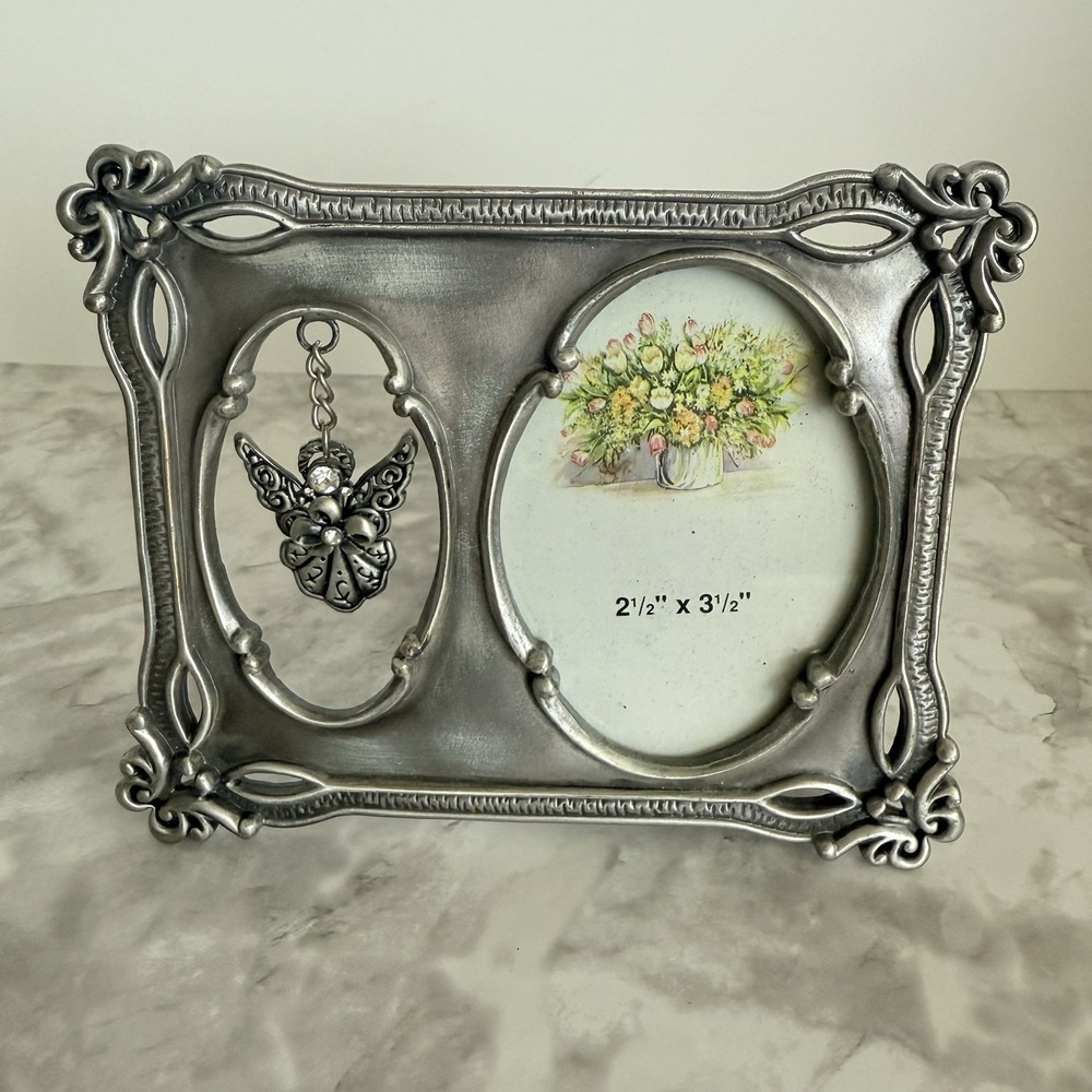Pewter Angel Charm Picture Frame 2.5"x3.5" Photo Opening 5"x4" Overall‎